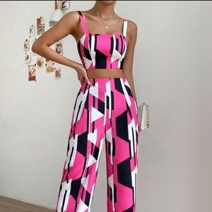 Geo Print Cami Top With Wide Leg Pants